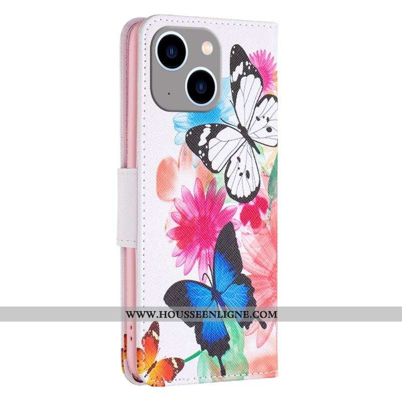 Housse iPhone 15 Plus Papillons Aquarelle