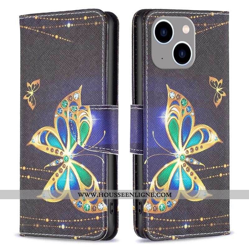 Housse iPhone 15 Plus Papillons en Or