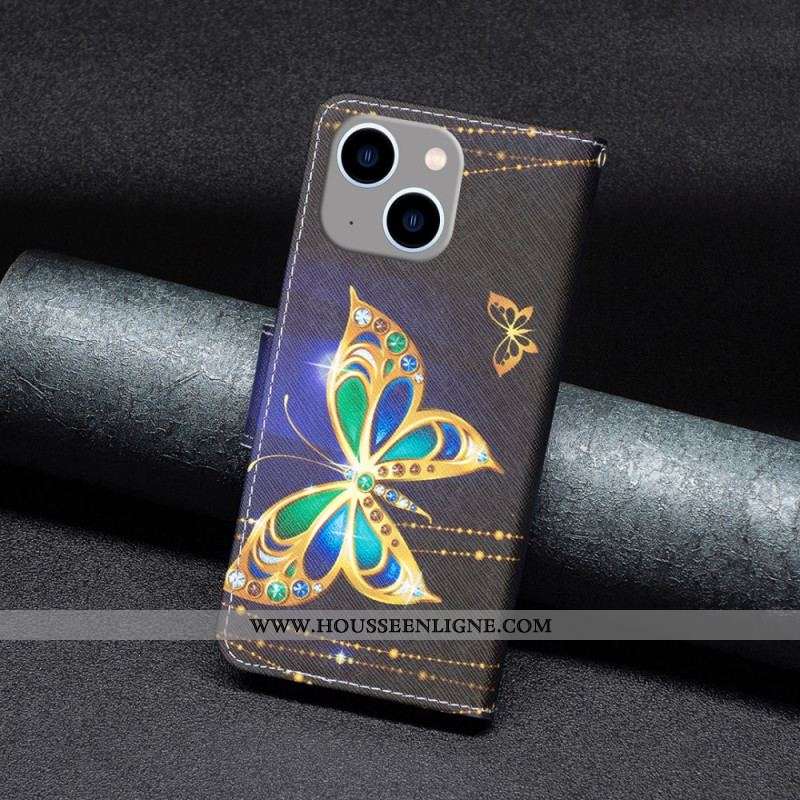Housse iPhone 15 Plus Papillons en Or
