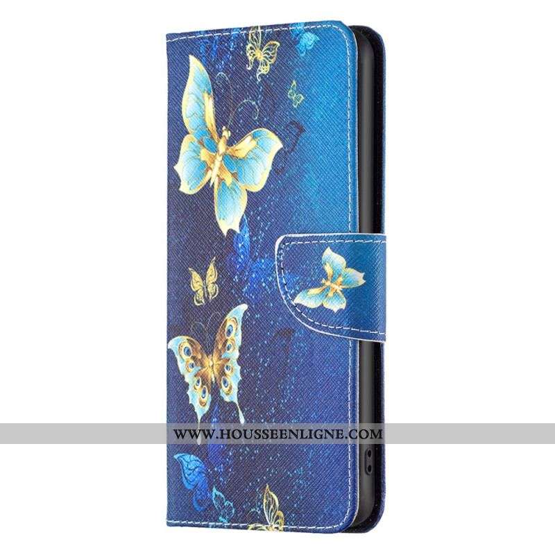 Housse iPhone 15 Plus Papillons sur Fond Bleu
