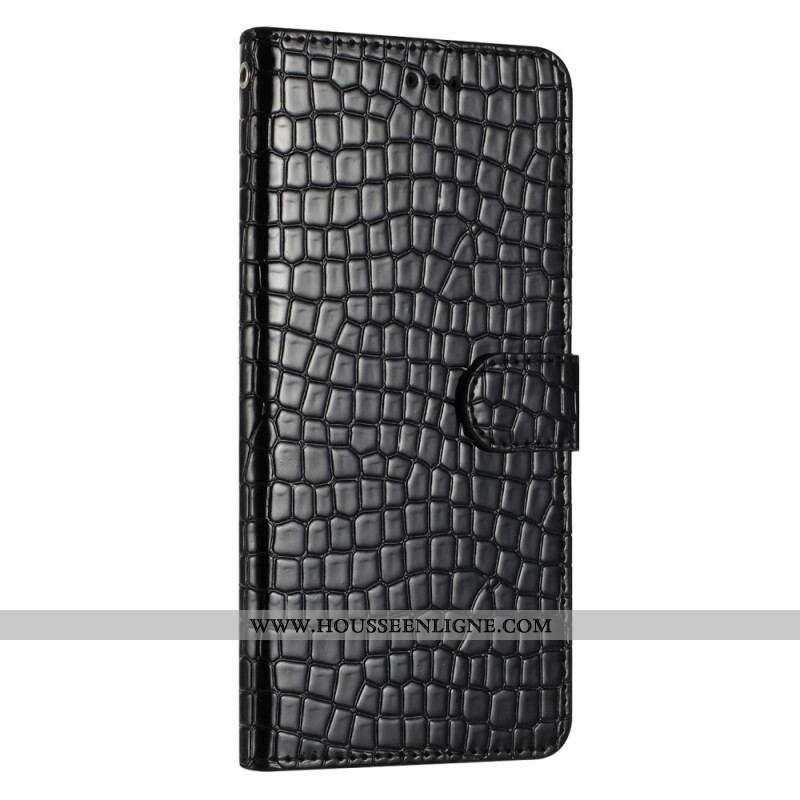 Housse iPhone 15 Plus Style Crocodile avec Lanière