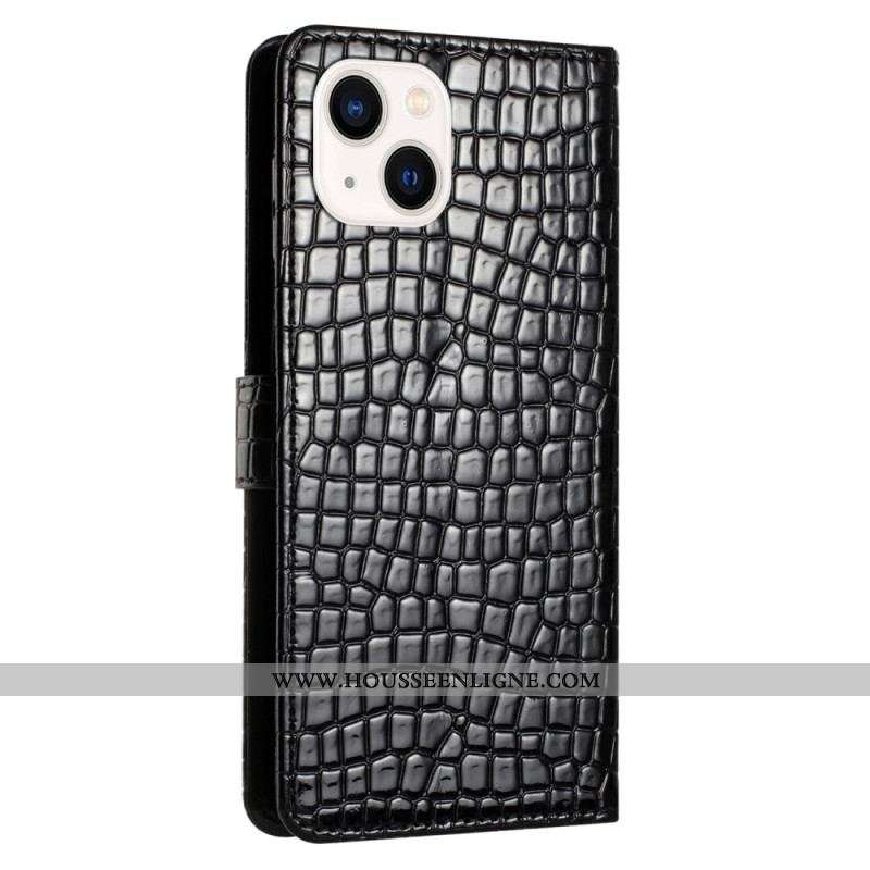 Housse iPhone 15 Plus Style Crocodile avec Lanière