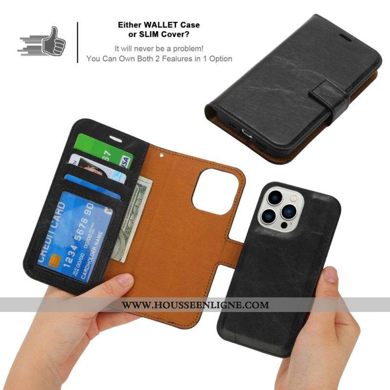 Housse iPhone 15 Plus Style Vintage avec Coque Détachable