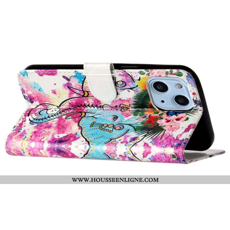 Housse iPhone 15 Plus Éléphant Aquarelle à Lanière