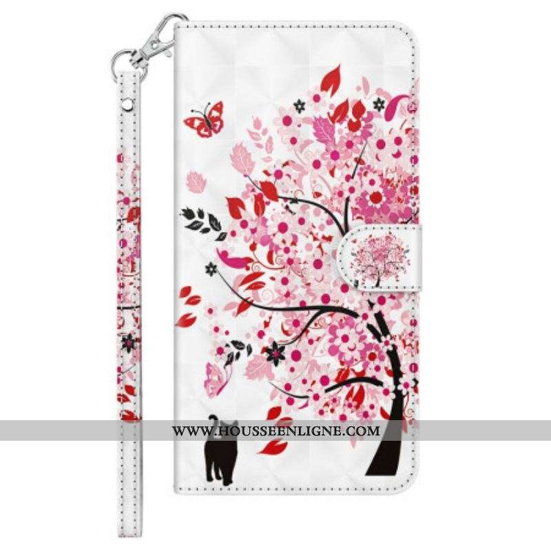 Housse iPhone 15 Pro Max Chat Sous l'Arbre Rouge 3D à Lanière