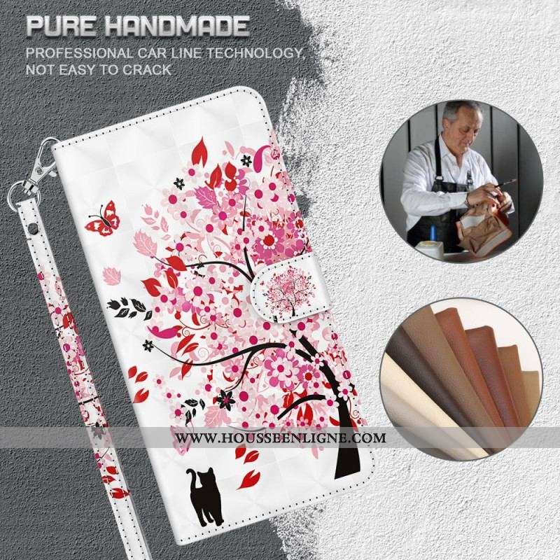 Housse iPhone 15 Pro Max Chat Sous l'Arbre Rouge 3D à Lanière
