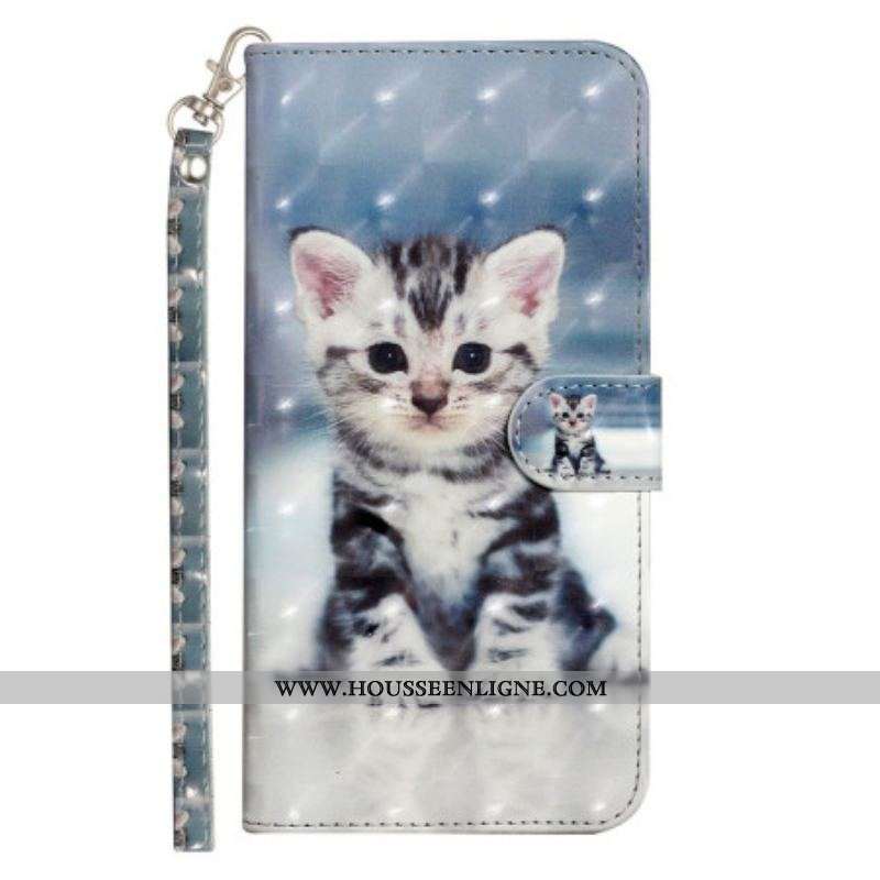 Housse iPhone 15 Pro Max Chaton 3D à Lanière