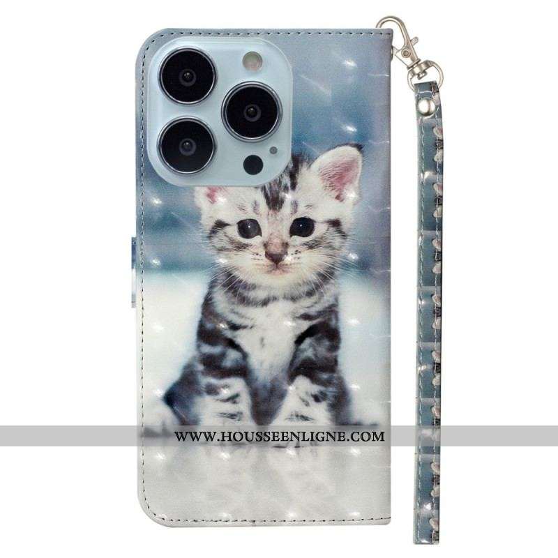Housse iPhone 15 Pro Max Chaton 3D à Lanière