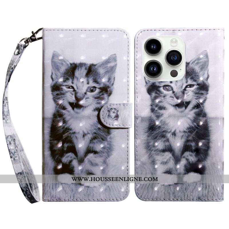 Housse iPhone 15 Pro Max Chaton à Lanière