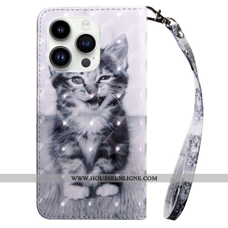 Housse iPhone 15 Pro Max Chaton à Lanière