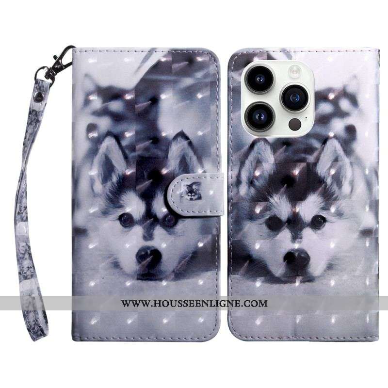 Housse iPhone 15 Pro Max Chiot à Lanière