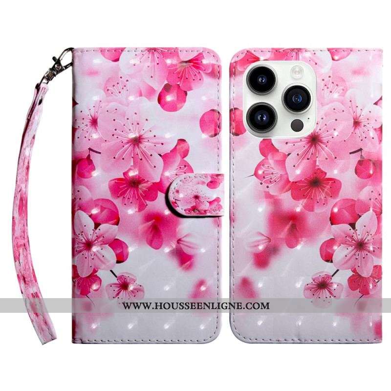 Housse iPhone 15 Pro Max Fleurettes à Lanière