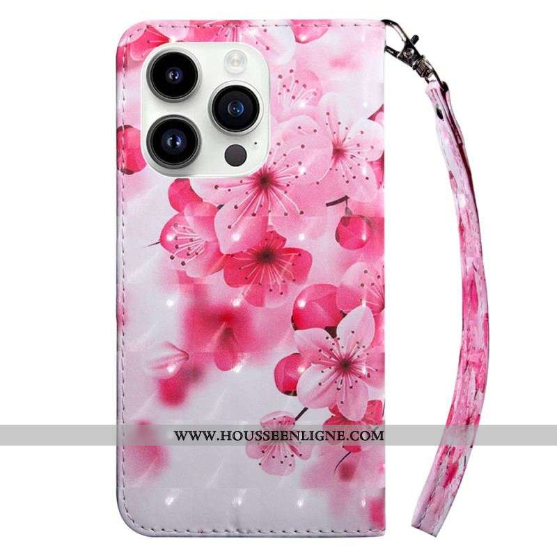 Housse iPhone 15 Pro Max Fleurettes à Lanière
