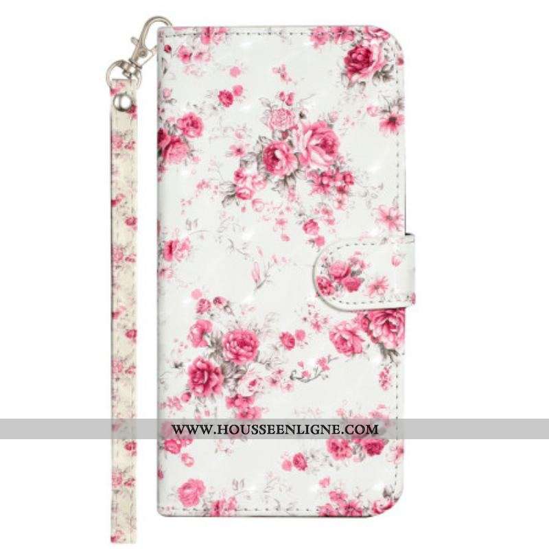 Housse iPhone 15 Pro Max Fleurs 3D à Lanière
