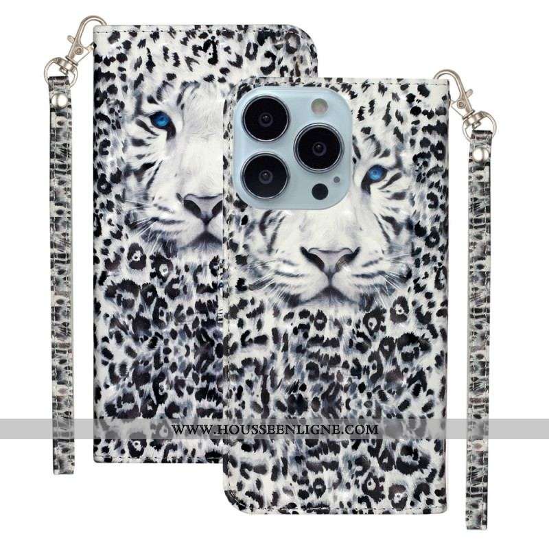 Housse iPhone 15 Pro Max Léopard 3D à Lanière