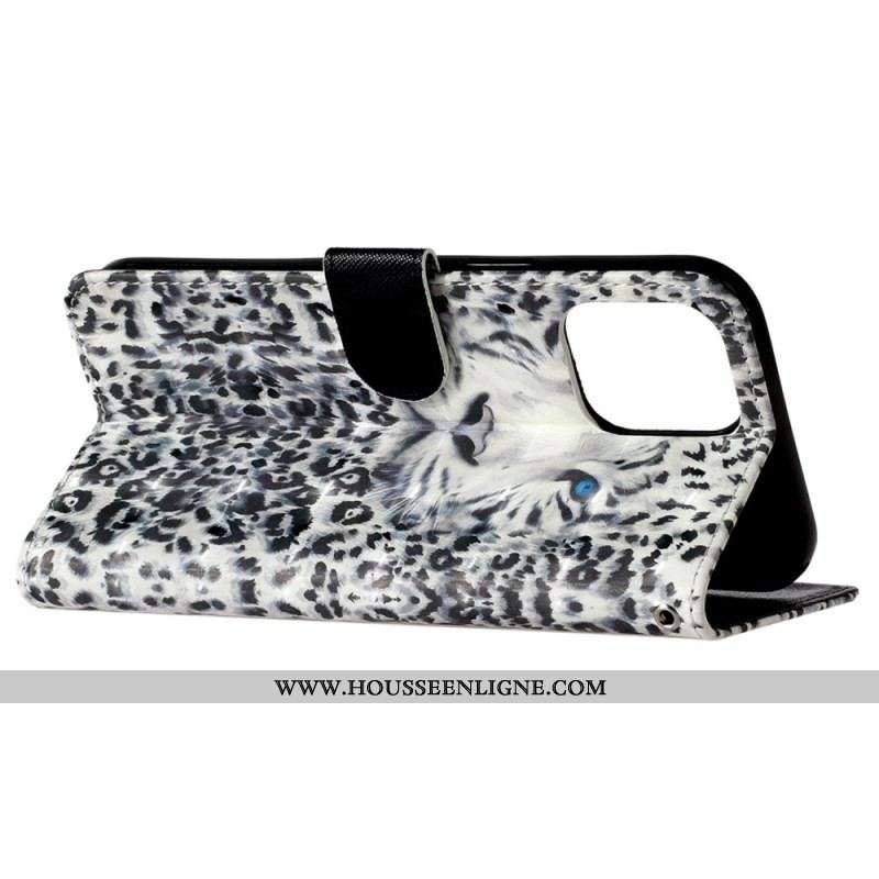 Housse iPhone 15 Pro Max Léopard 3D à Lanière