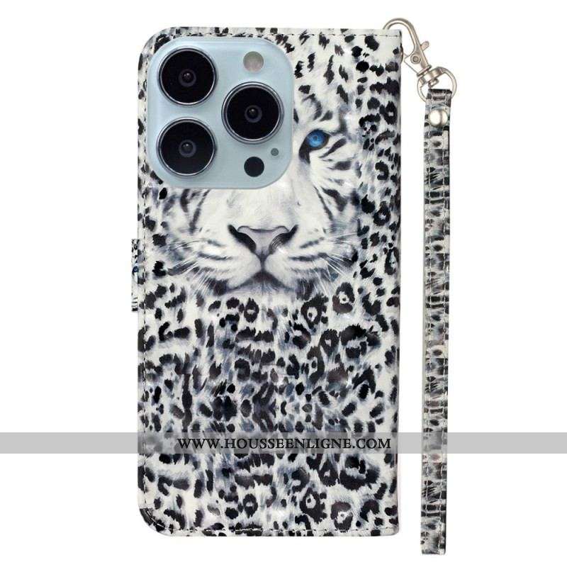 Housse iPhone 15 Pro Max Léopard 3D à Lanière