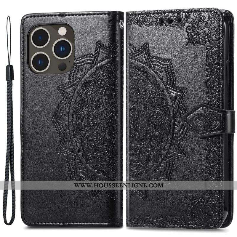 Housse iPhone 15 Pro Max Mandala Baroque à Lanière