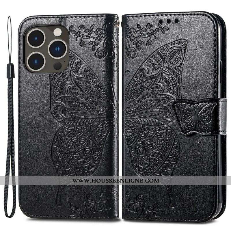 Housse iPhone 15 Pro Max Papillon Baroque à Lanière
