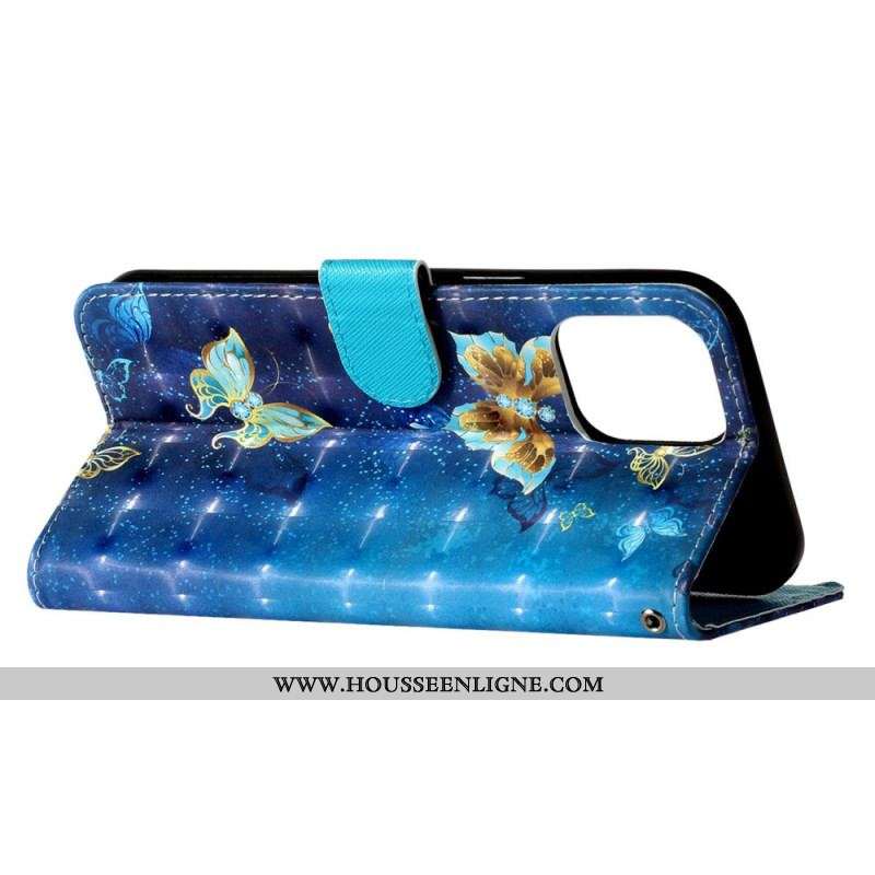 Housse iPhone 15 Pro Max Papillons 3D à Lanière