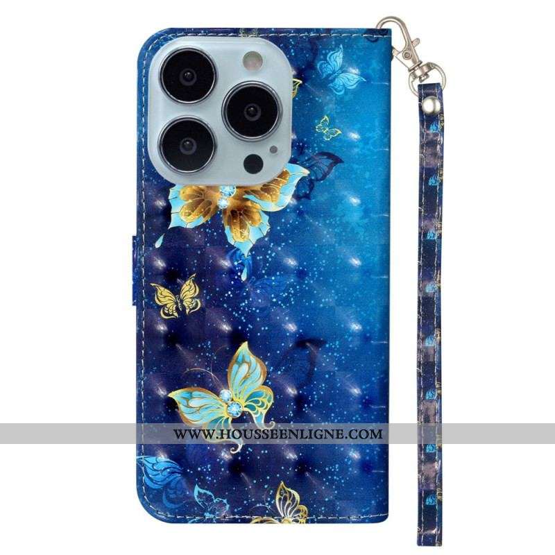 Housse iPhone 15 Pro Max Papillons 3D à Lanière