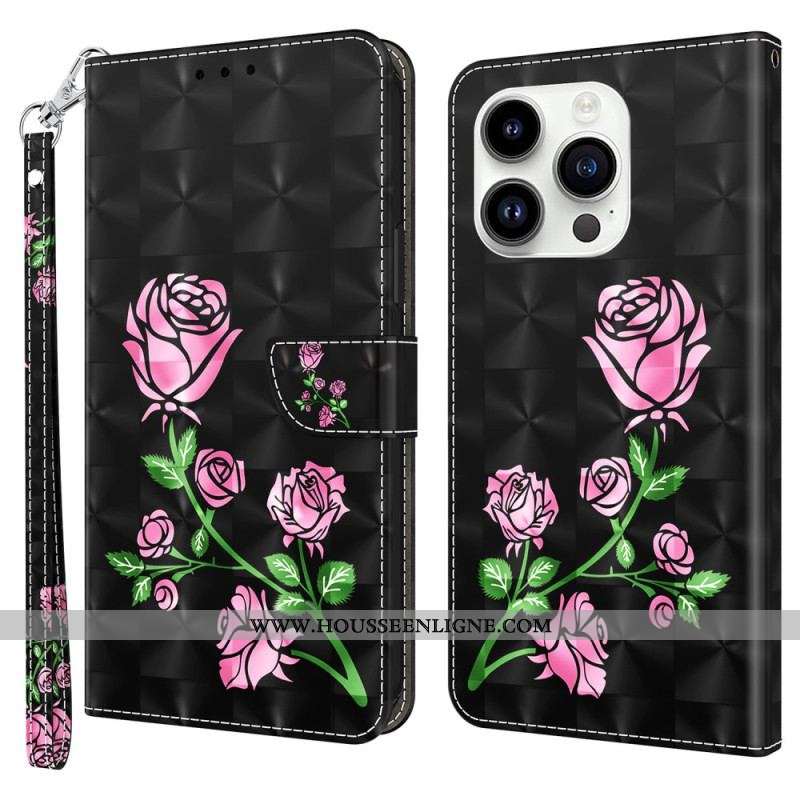Housse iPhone 15 Pro Max Roses à Lanière