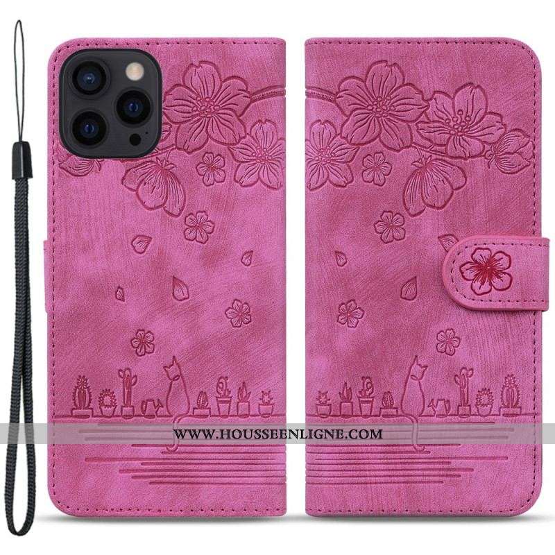 Housse iPhone 15 Pro Max Rêverie de Chat à Lanière