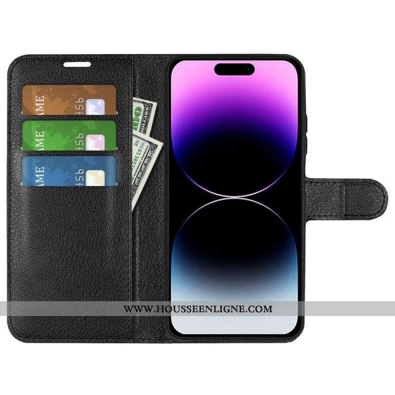 Housse iPhone 15 Pro Max Simili Cuir Litchi Classique