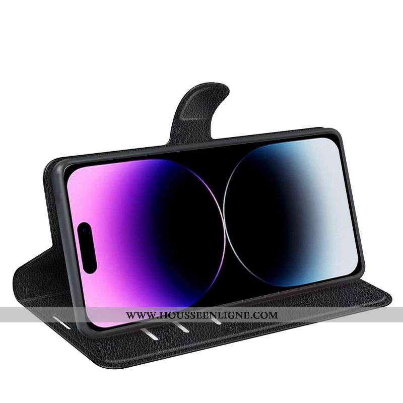 Housse iPhone 15 Pro Max Simili Cuir Litchi Classique