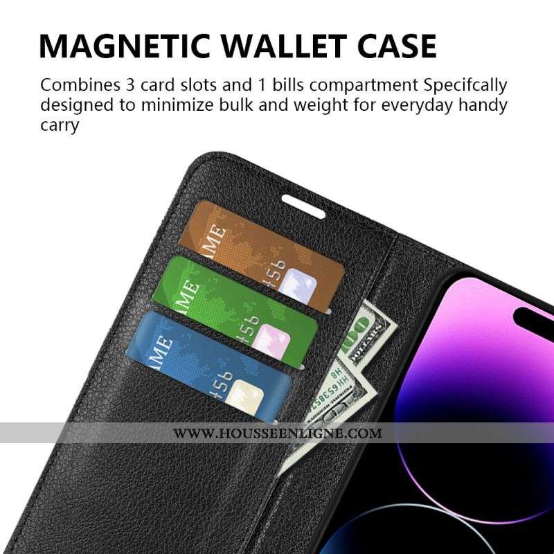 Housse iPhone 15 Pro Max Simili Cuir Litchi Classique