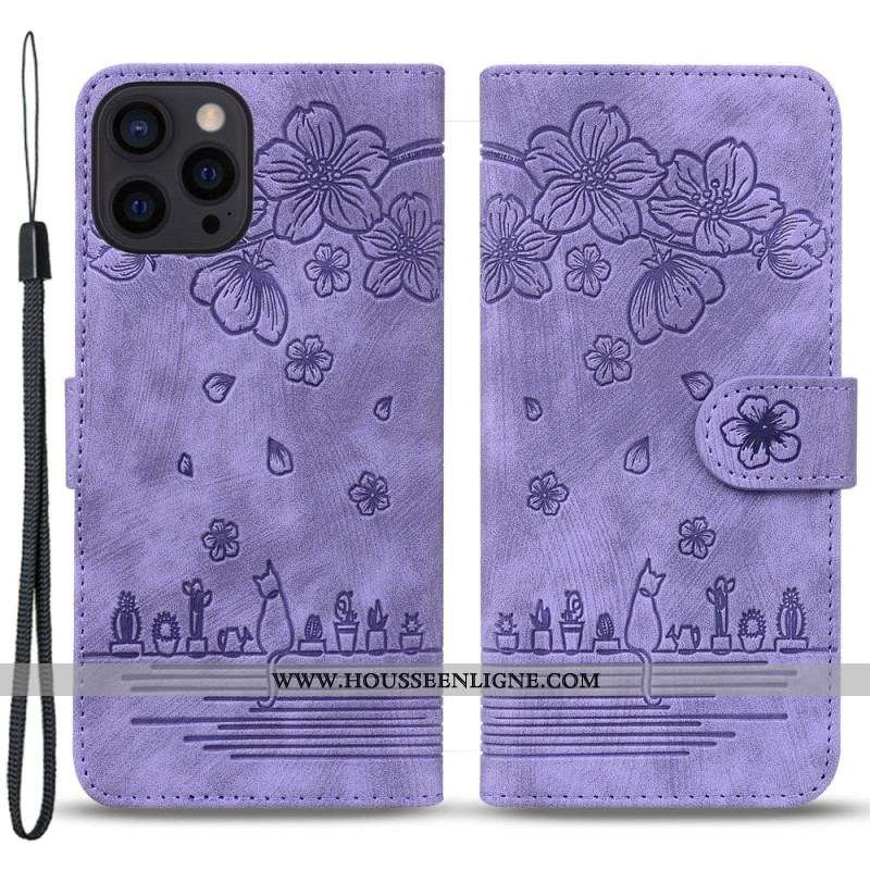 Housse iPhone 15 Pro Rêverie de Chat à Lanière