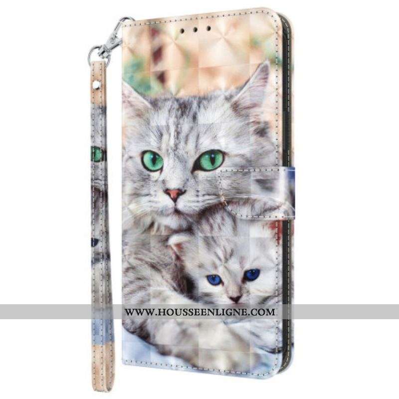Housse iPhone 15 Pro Tendres Chats à Lanière