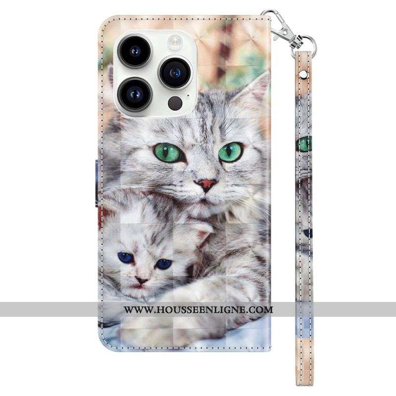 Housse iPhone 15 Pro Tendres Chats à Lanière