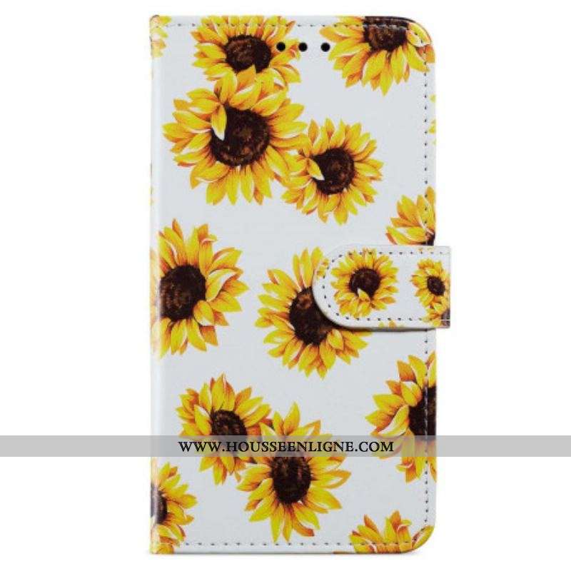 Housse iPhone 15 Tournesols à Lanière