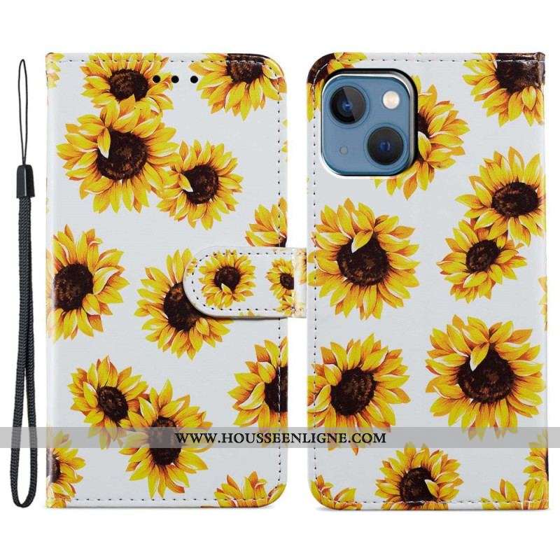 Housse iPhone 15 Tournesols à Lanière