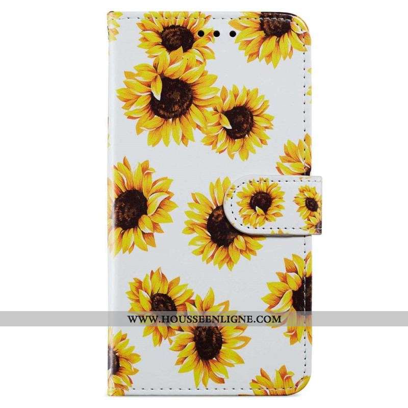 Housse iPhone 15 Tournesols à Lanière