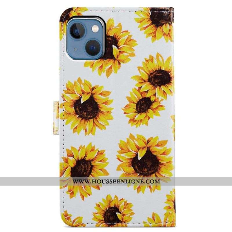 Housse iPhone 15 Tournesols à Lanière