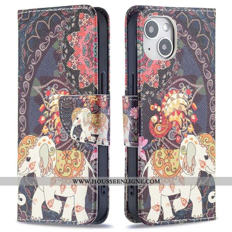 Housse iPhone 15 Éléphant Tribal