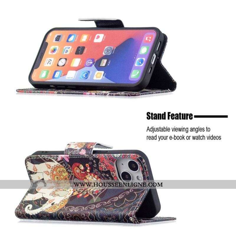 Housse iPhone 15 Éléphant Tribal