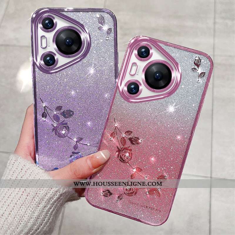 Coque Huawei Pura 70 Pro Fleurs et Strass KADEM