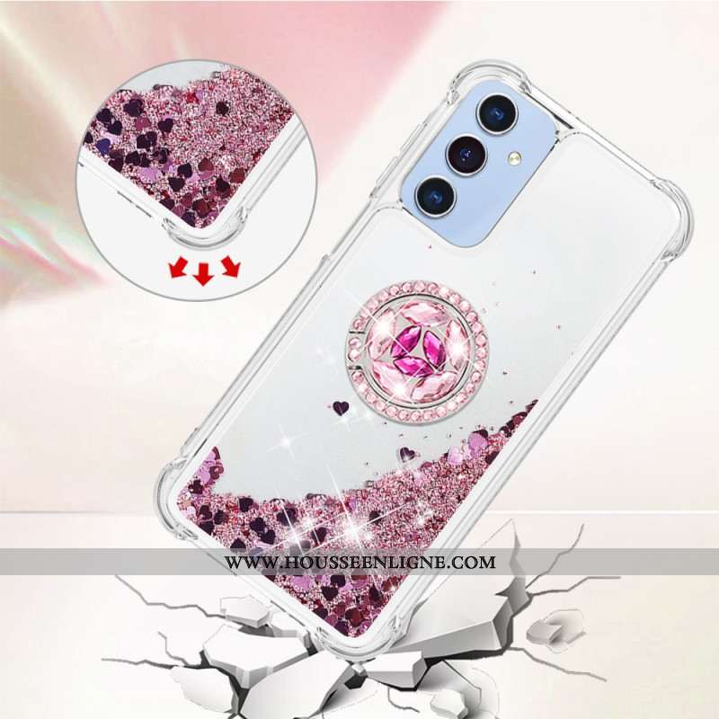 Coque Samsung Galaxy A15 5G Anneau-Support Paillettes Liquides