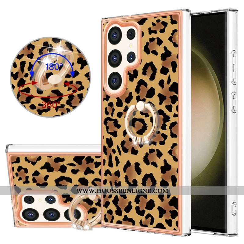 Coque Samsung Galaxy S24 Ultra5G avec Anneau-Support Imprimé Léopard