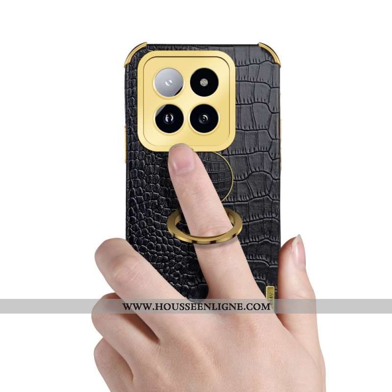 Coque Xiaomi 14 Pro Effet Crocodile avec Anneau-Support