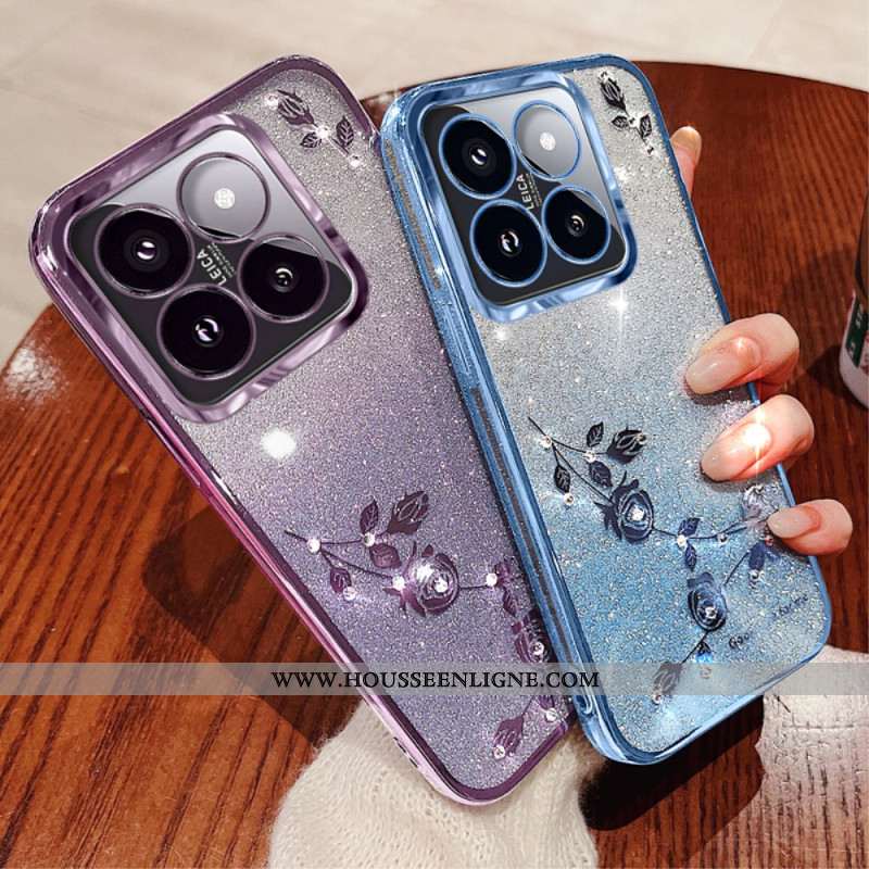 Coque Xiaomi 14T Pro Strass et Fleurs à Lanière