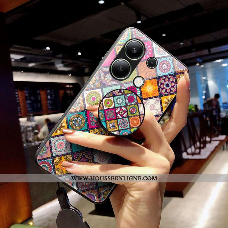 Coque Xiaomi Redmi Note 13 4G Anneau-Support et lanière Patchwork