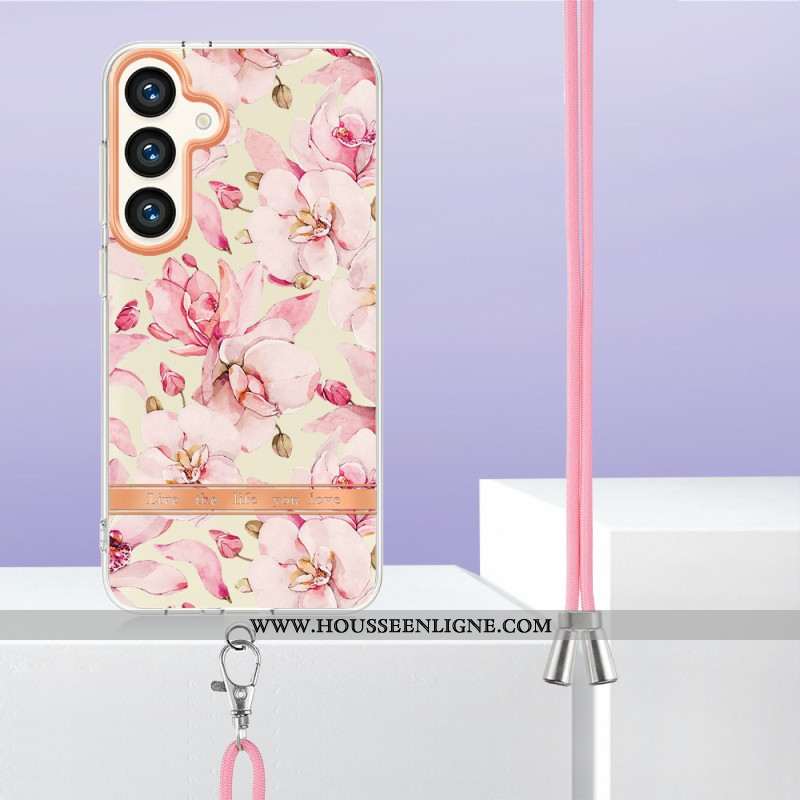 Coque à Cordon Samsung Galaxy S24 Plus 5G Motif Floral