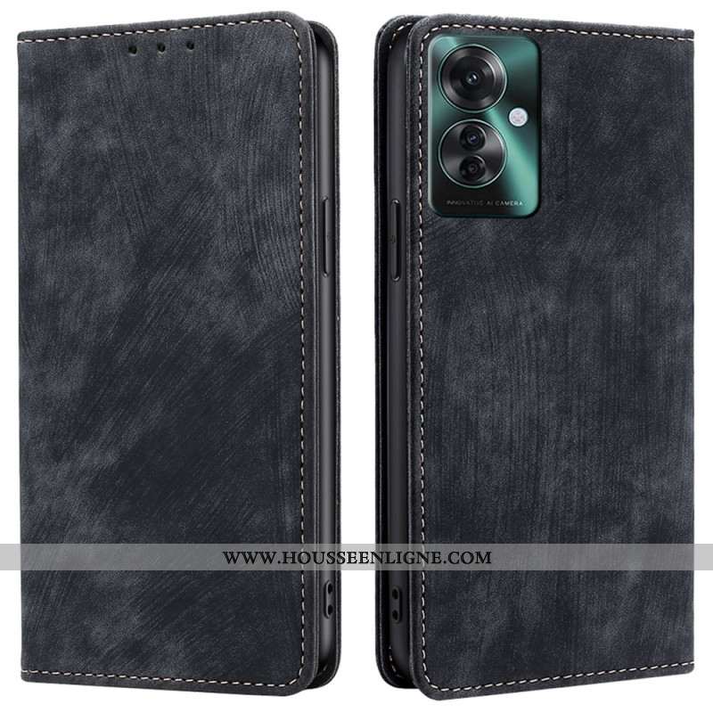Flip Cover Oppo Reno 11F 5G Effet Daim avec Blocage RFID
