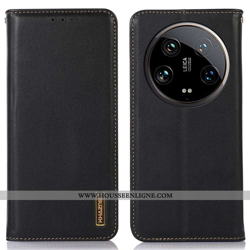 Flip Cover Xiaomi 14 Ultra Cuir Véritable Blocage RFID KHAZNEH