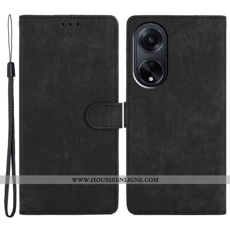Housse Oppo A98 5G Effet Daim à Lanière