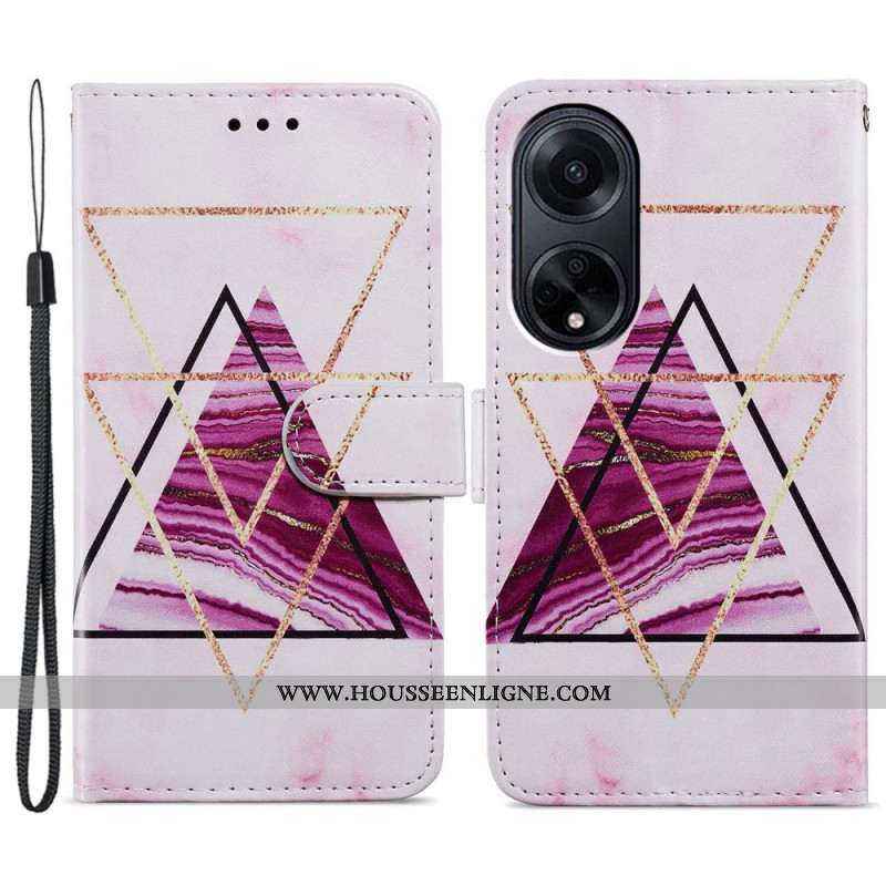 Housse Oppo A98 5G Marbre Tri-Couleur à Lanière
